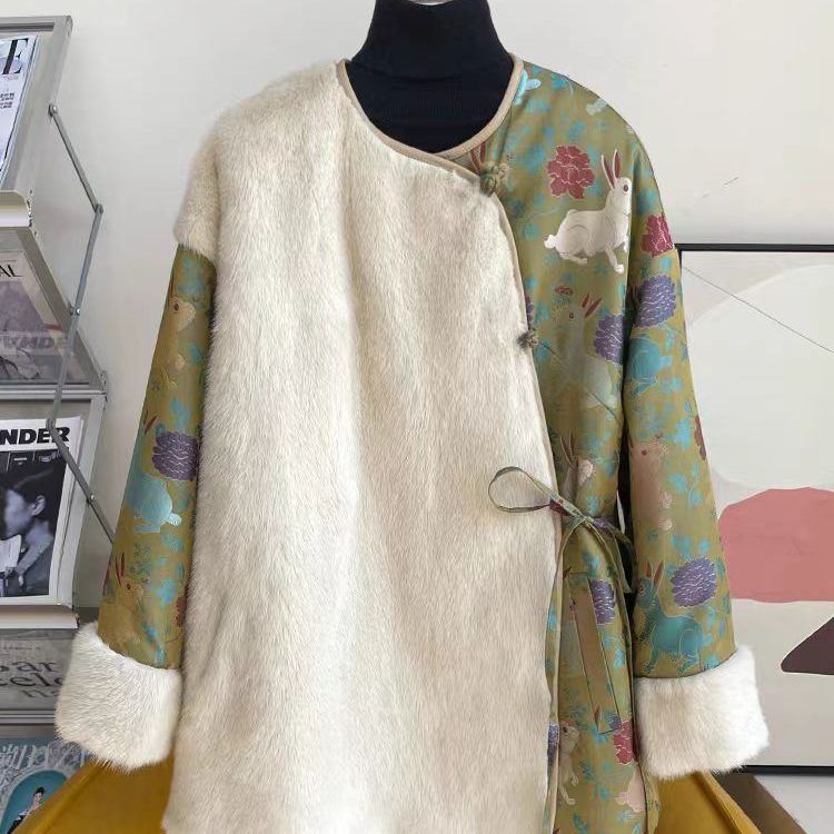 2025冬新款玉兔交织宋锦国风网红大衣