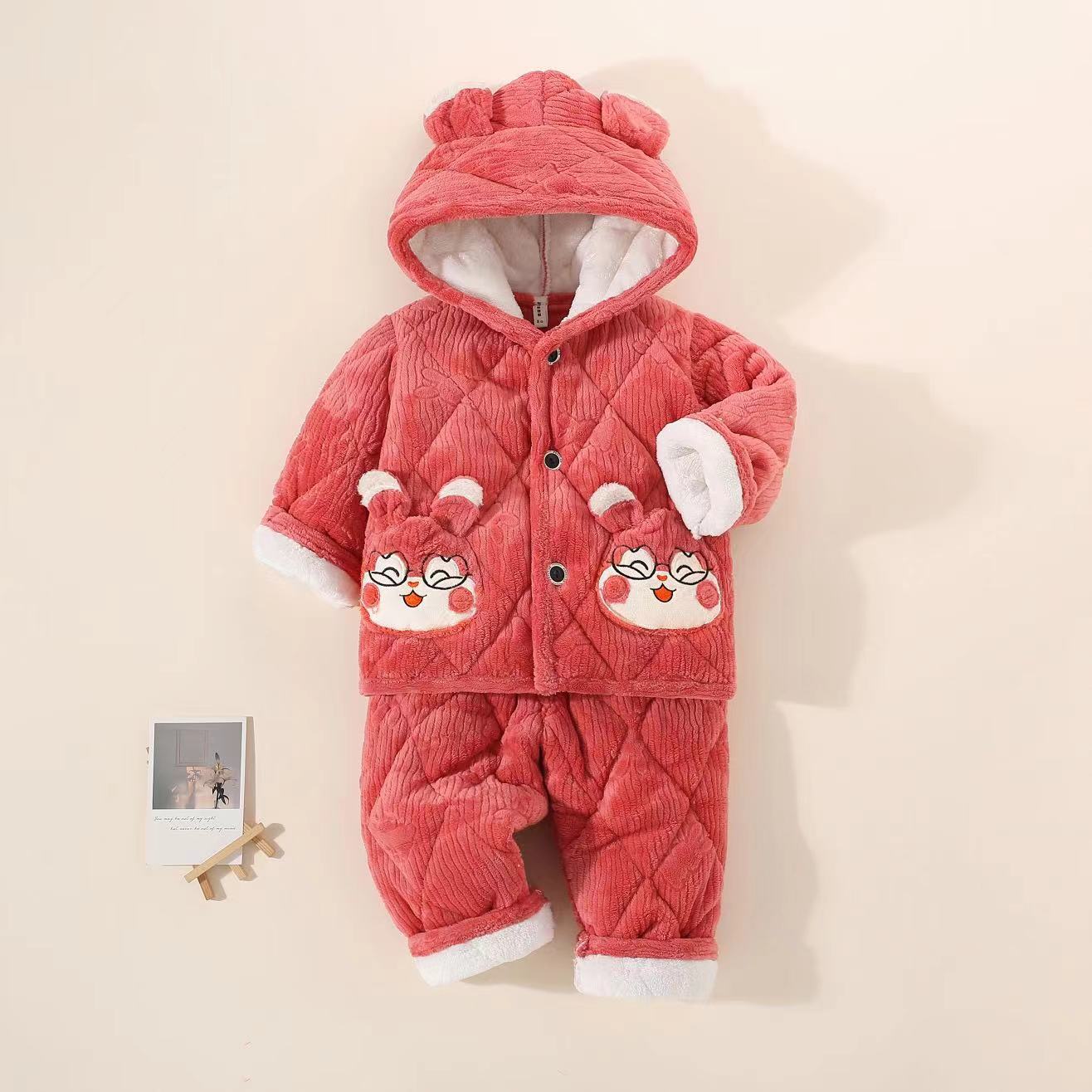 冬季儿童睡衣三层夹棉套装宝宝时尚珊瑚绒家加厚保暖居服6618