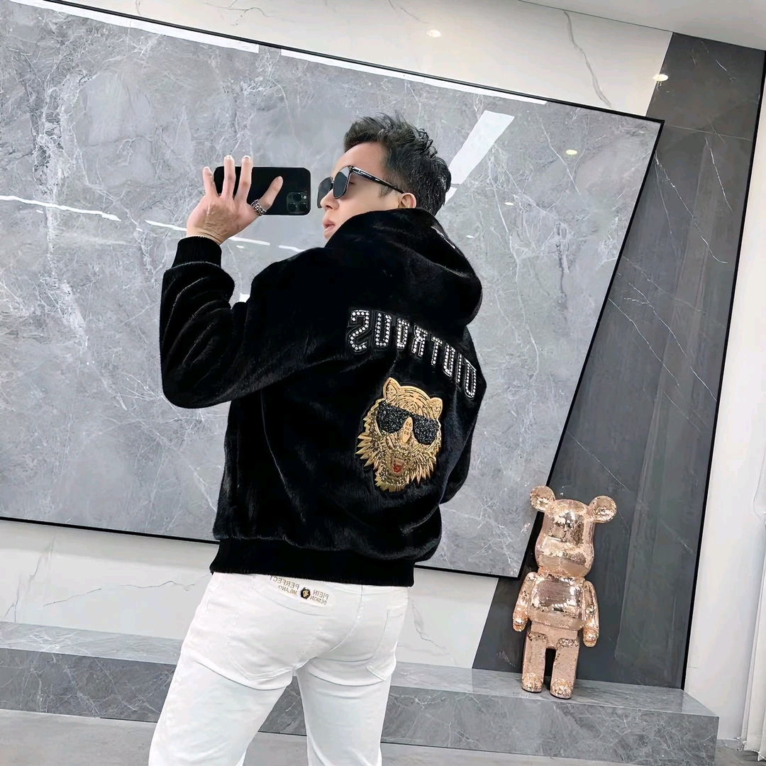 冬季新款男士加厚外套时尚虎头烫钻刺绣夹克保暖男装外衣潮流