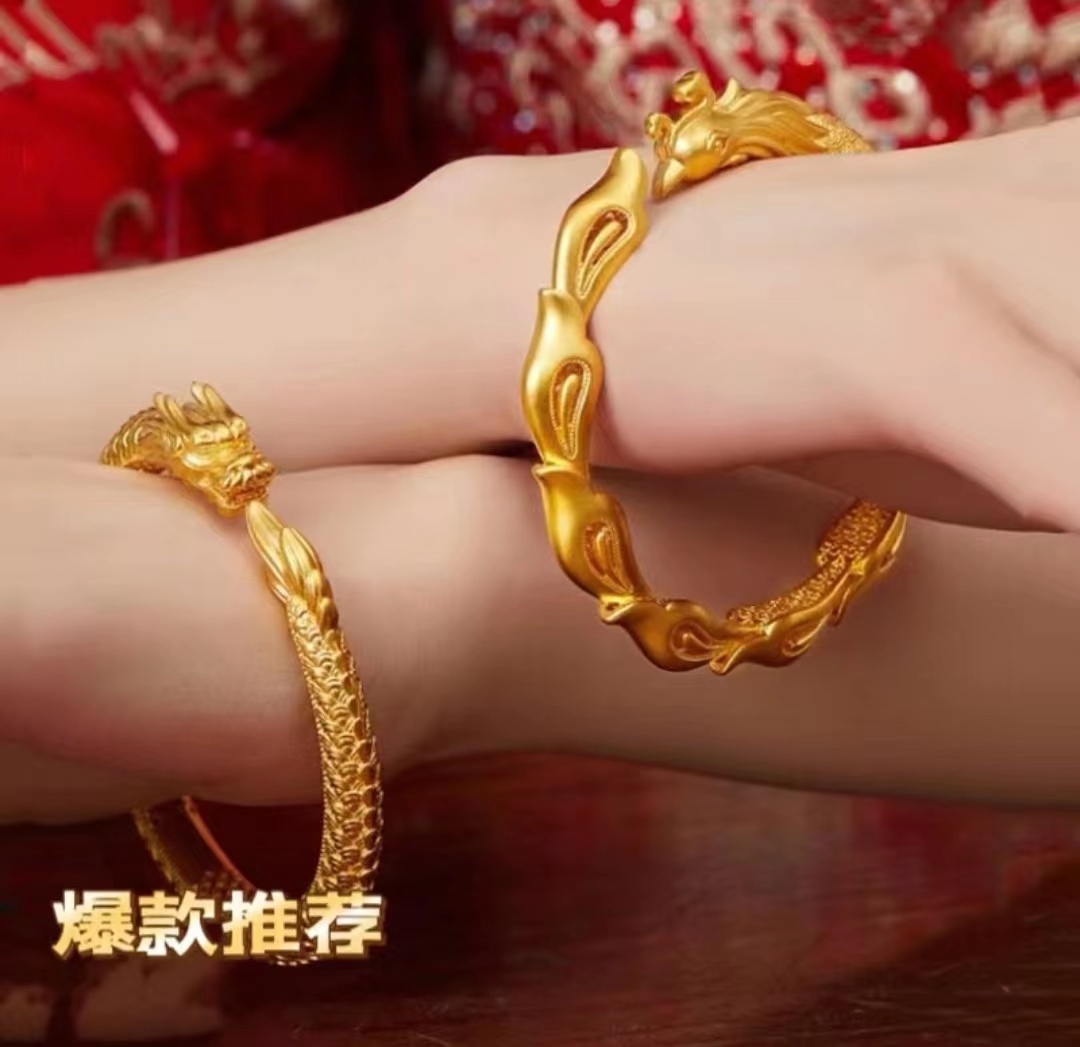 合金手镯 轻奢高级感一条龙凤带骨结手镯时尚龙凤手镯龙凤龙凤镯