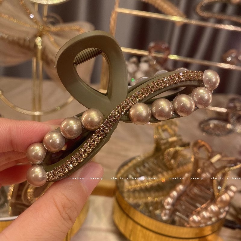 小号亚克力咖色珠珠水钻抓夹女后脑勺盘发鲨鱼夹大号发夹发卡头饰