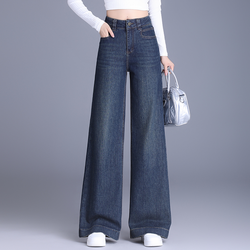 2025正品高端阔腿牛仔裤女秋冬新款高腰显瘦时尚宽松垂感拖地长裤