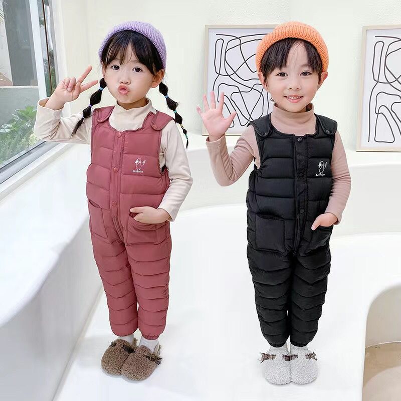 冬季婴幼儿童羽绒背带裤男女童装冬季加厚保暖外穿宝宝开裆yy