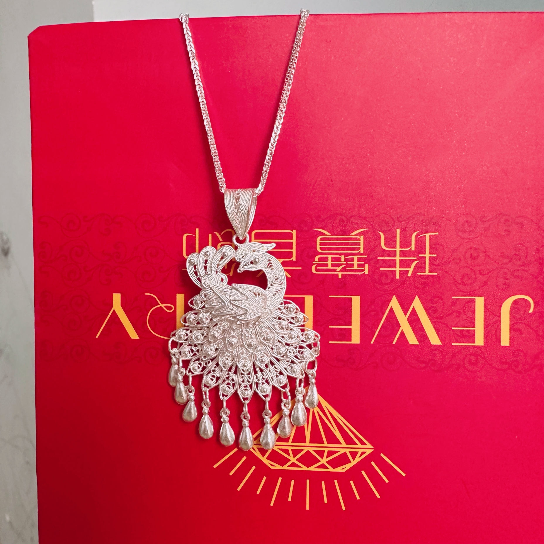 坠链均足银 佰利银饰 足银凤凰回头项链长度可随意调节三层凤尾