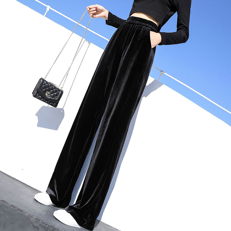 2024新款金丝绒阔腿裤女高腰垂感春秋裤子坠感直筒裤女小个子