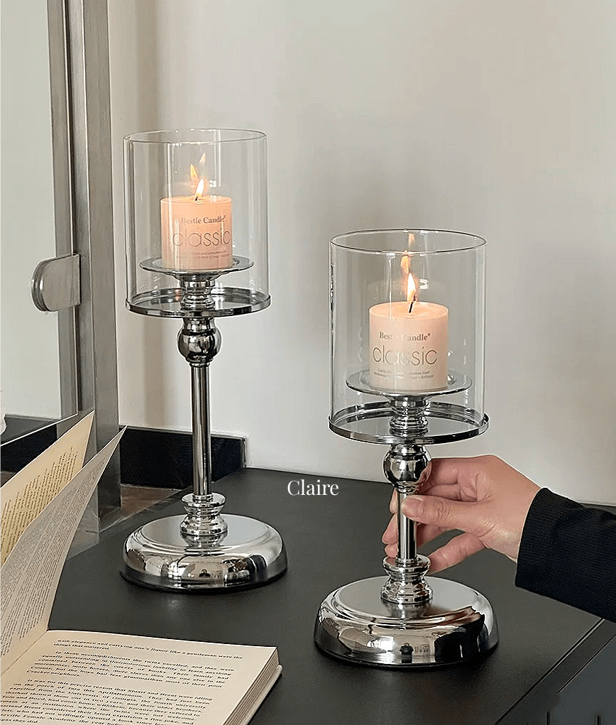 北欧风复古轻奢银色烛台香薰蜡烛情人节摆件浪漫餐桌烛光晚餐道具