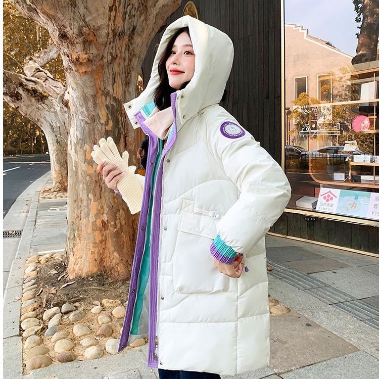 波司豋羽绒服女中长款羽绒羽绒服外套拼色女显瘦冬款长款撞色2023