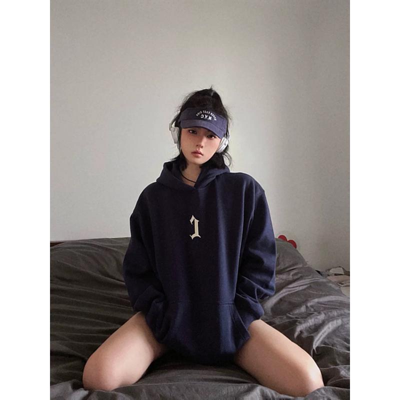 美式复古hiphop潮牌卫衣女春秋oversize设计感小众外套高街ins潮