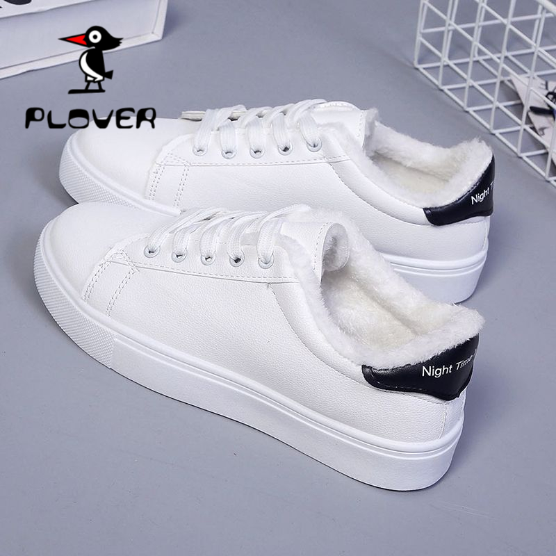 琢木鳥断码真牛皮小白鞋女冬季保暖加绒棉鞋韩版百搭平底休闲板鞋