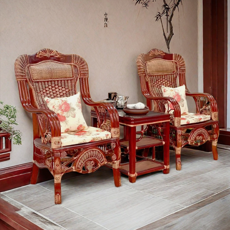 真藤编办公椅藤椅三件套沙发椅单人靠背椅实木老板椅家用阳台客厅