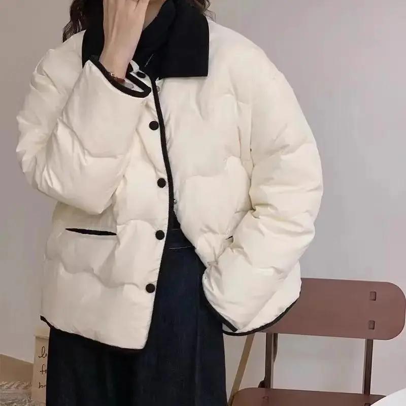 羽绒衣轻薄羽绒服女短款拼接灯芯绒小香风2023年新款冬季羽绒服羽