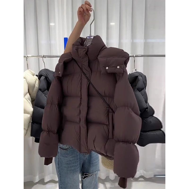 羽绒衣咖色连帽面包服羽绒衣服冬季新款女装高级感超好看小