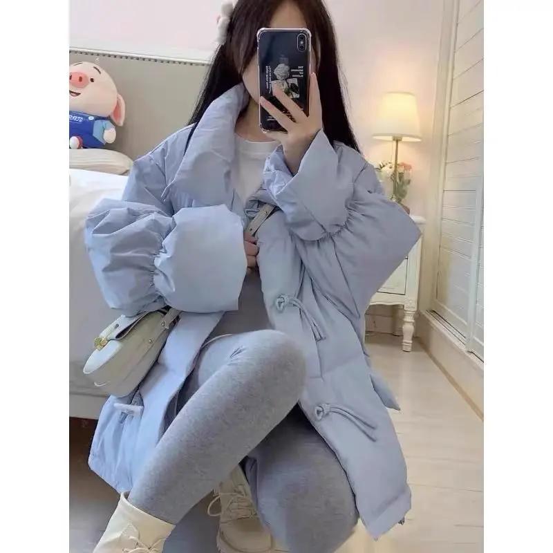 羽绒衣迹逅2023新款羽服女韩版宽松牛角扣面包服秋冬季厚外套女短
