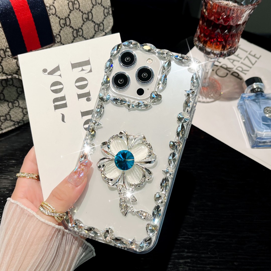 适用苹果/华为/vivo/OPPO透明手机壳奢华四叶花立体防摔全包女款