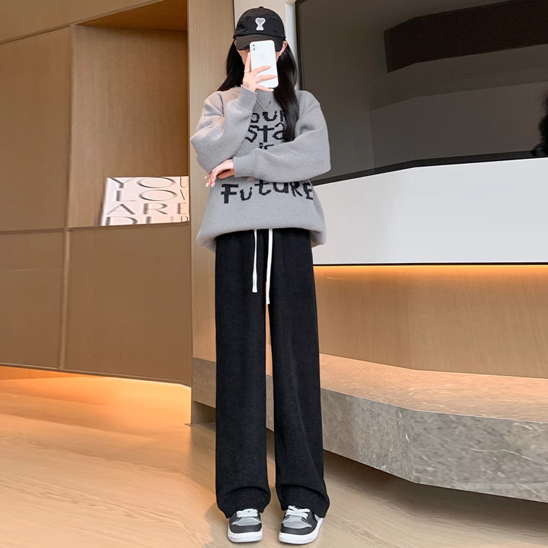 孕妇裤子春秋2024新款外穿阔腿裤加绒加厚休闲垂感孕妇托腹直筒裤