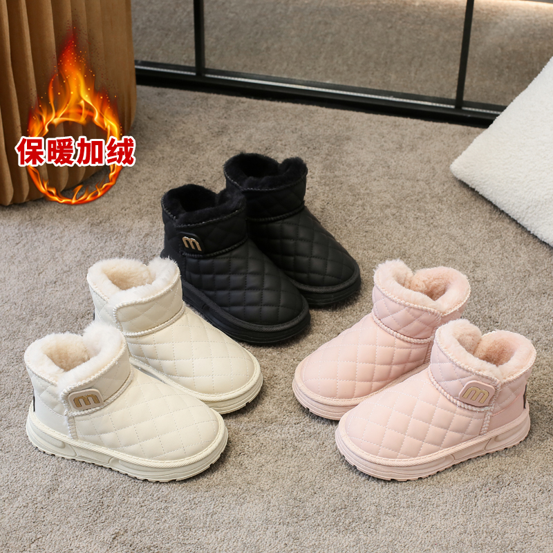 回力瑞女童雪地靴冬季款皮毛一体防水儿童靴子中大童加厚棉鞋