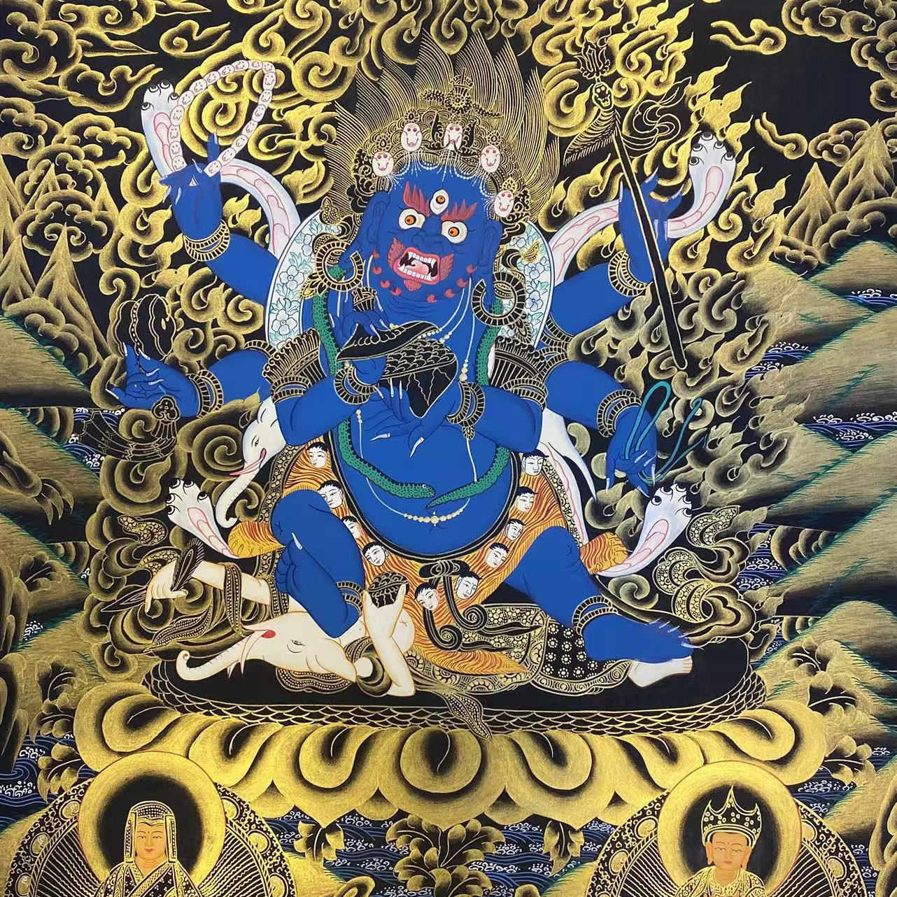 六臂玛哈噶啦大黑天事业护法唐卡挂画客厅走廊玄关画