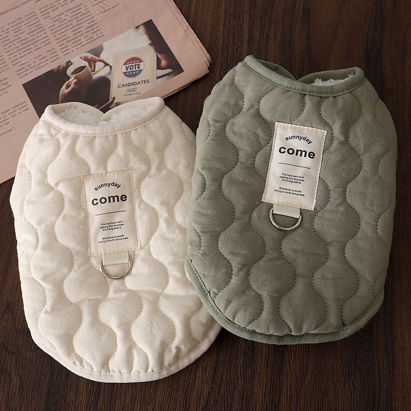 够狗马甲猫咪衣服冬季加厚羊羔绒背心两脚衣泰迪外出牵引扣防寒服