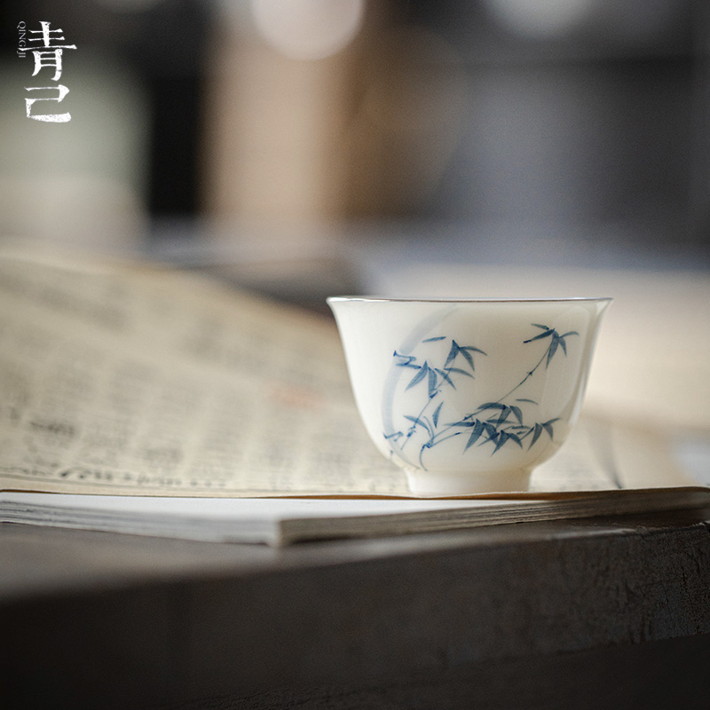 青己-玉瓷-君竹-福灵茶杯陶瓷青花手绘釉下彩家用新中式