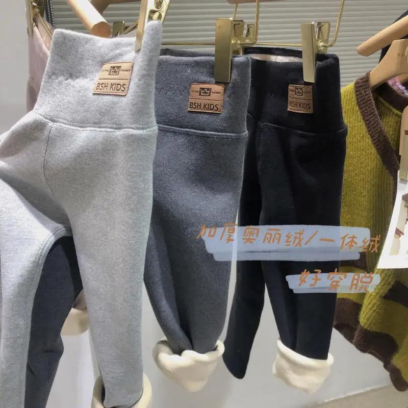 女童加绒打底裤秋冬新款中小童一体绒腰保暖裤宝宝冬装外穿长裤