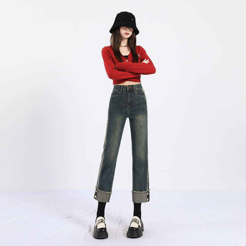 【春季新款】黑色百搭时尚直筒小个子牛仔裤女高腰显瘦九分烟管裤