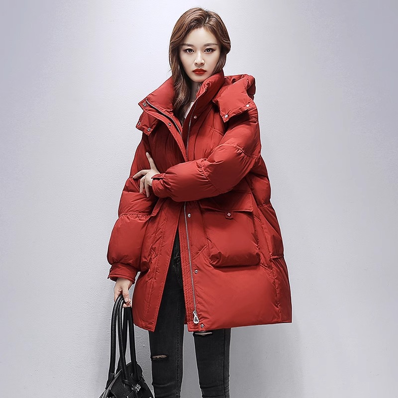 2023新款中长款羽绒服女款冬季白鸭绒高端保暖连帽外套嘉兴平湖