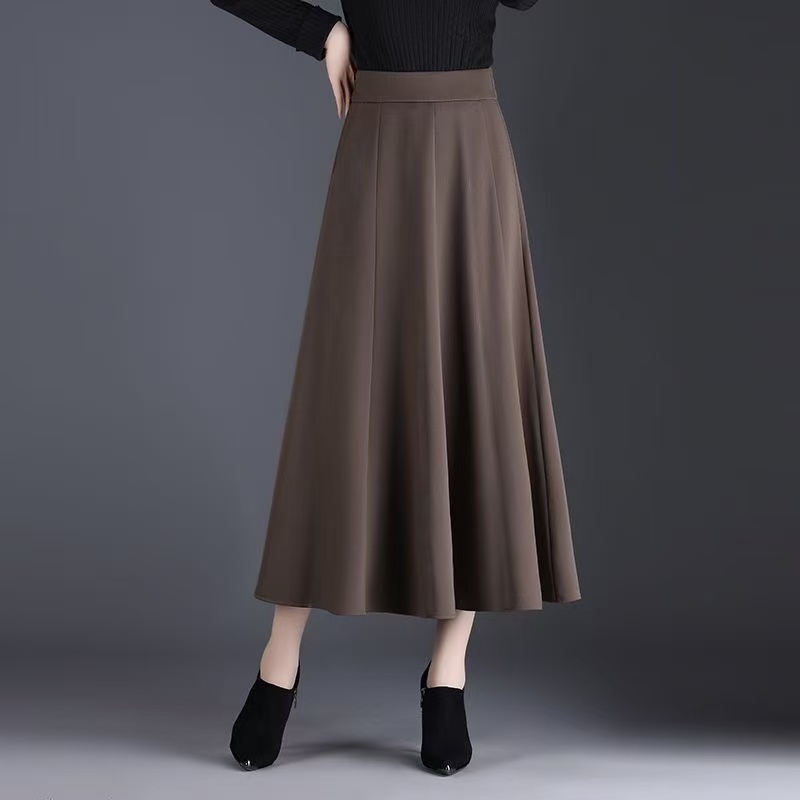 秋冬高腰显瘦遮跨中长款大摆时尚洋气长裙