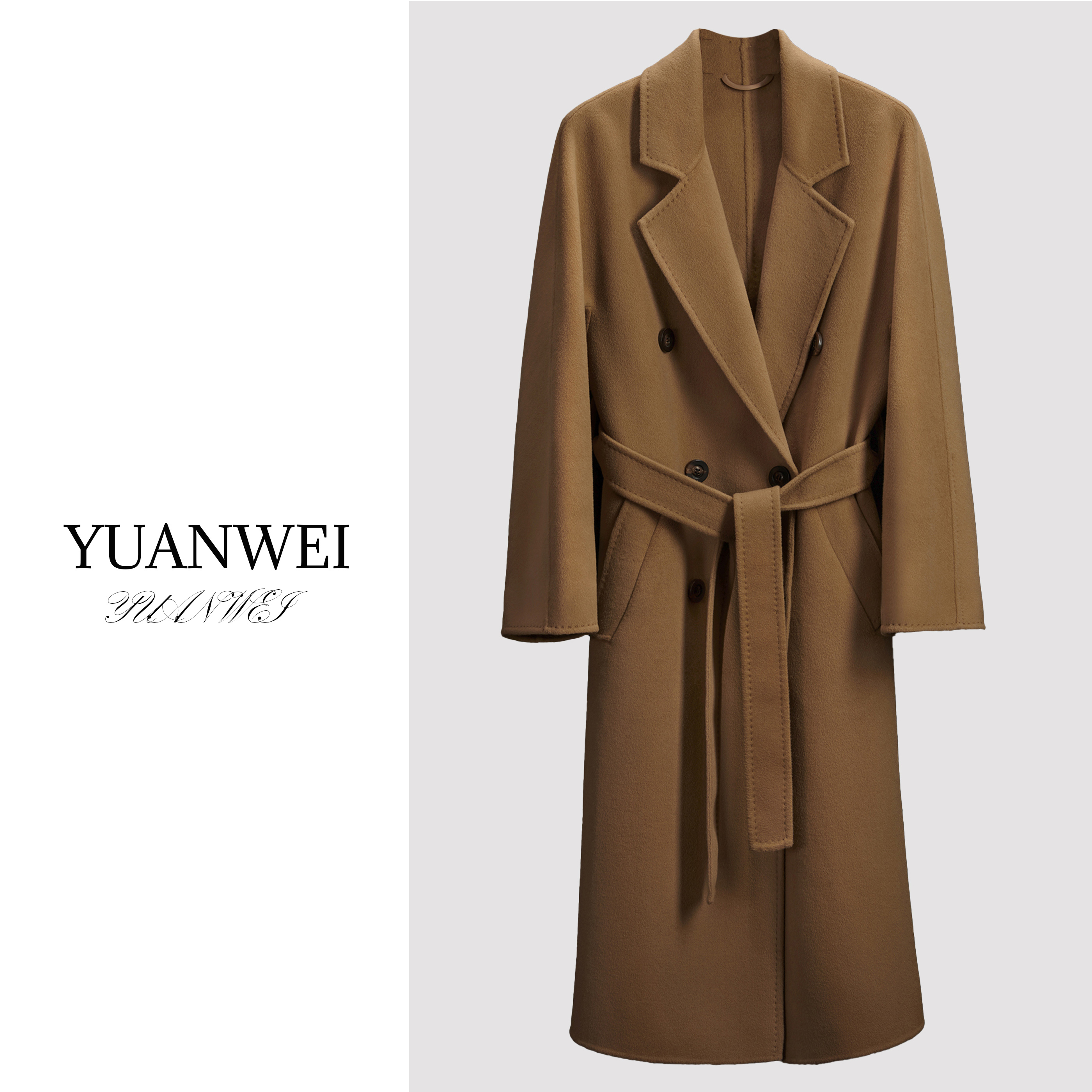 元苿【专柜同款】10180110%高端双面山羊绒双排扣大衣女秋冬高级感