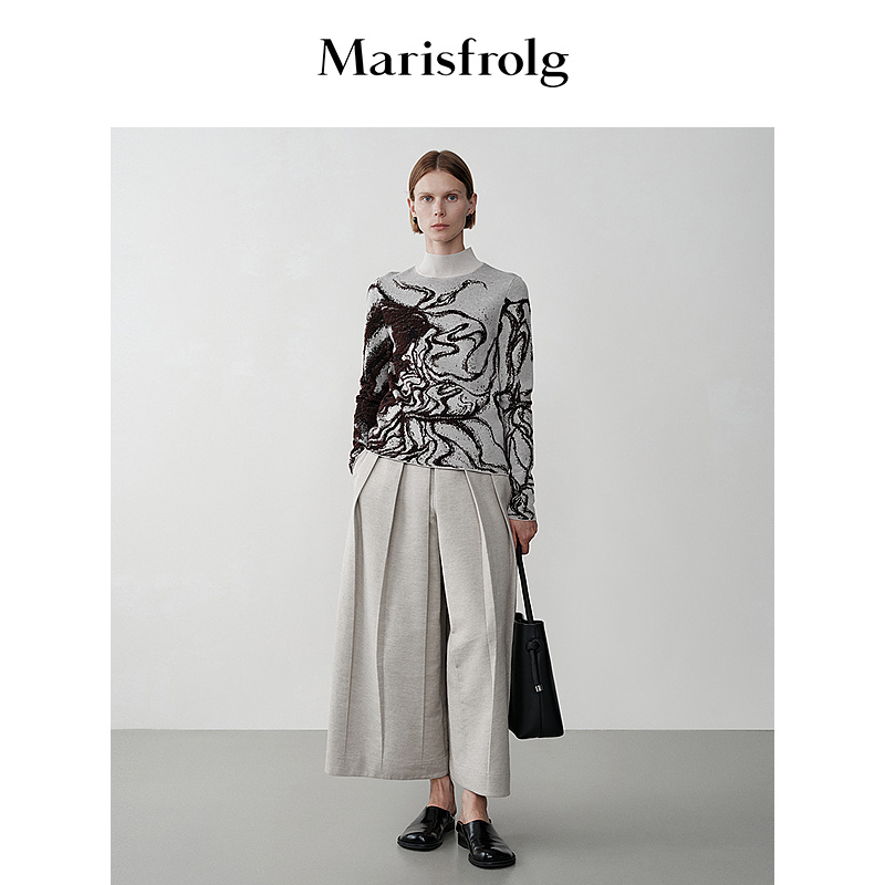 Marisfrolg玛丝菲尔复古宽松印花设计师秋冬圆领针织衫A1EG4850M