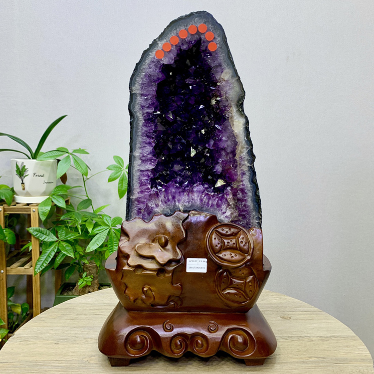 天然乌拉圭巴西紫晶洞聚宝盆钱袋子恐龙蛋紫晶簇黄开口笑精美