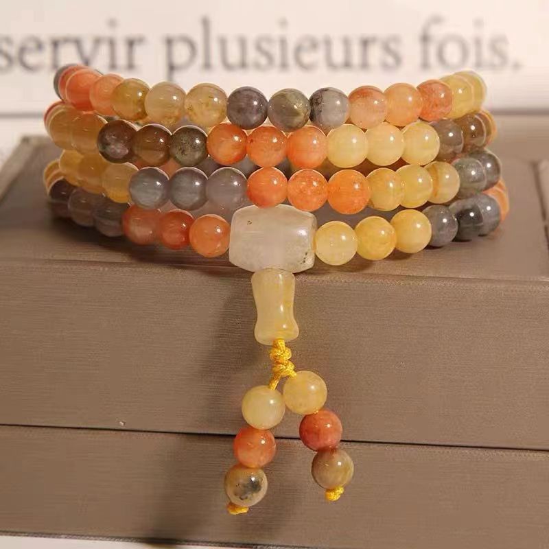 金丝玉四圈108颗手串项链多用天然玉石英质玉女士百搭彩色多层