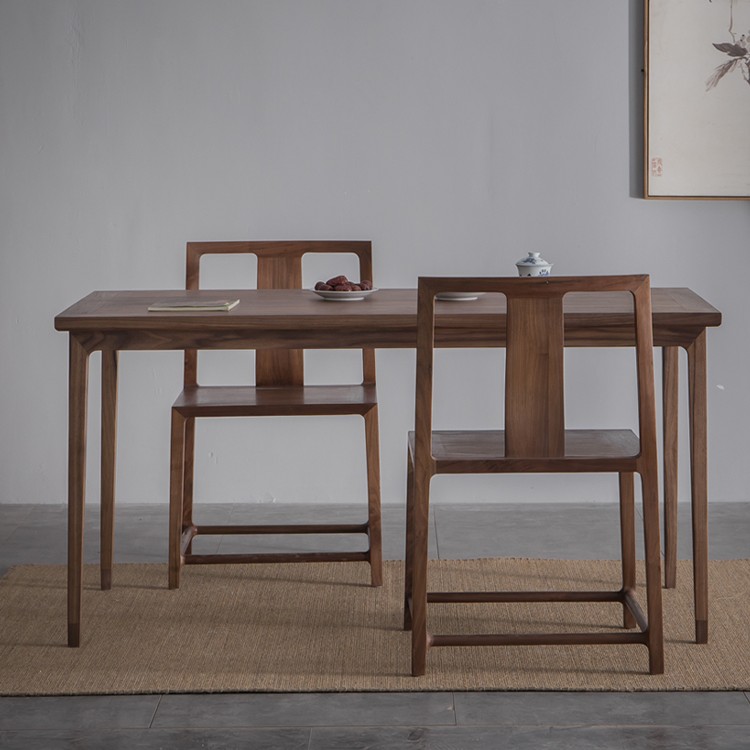 黑胡桃实木餐桌长方形原木桌子新中式家用饭桌黑胡桃木餐桌椅组合