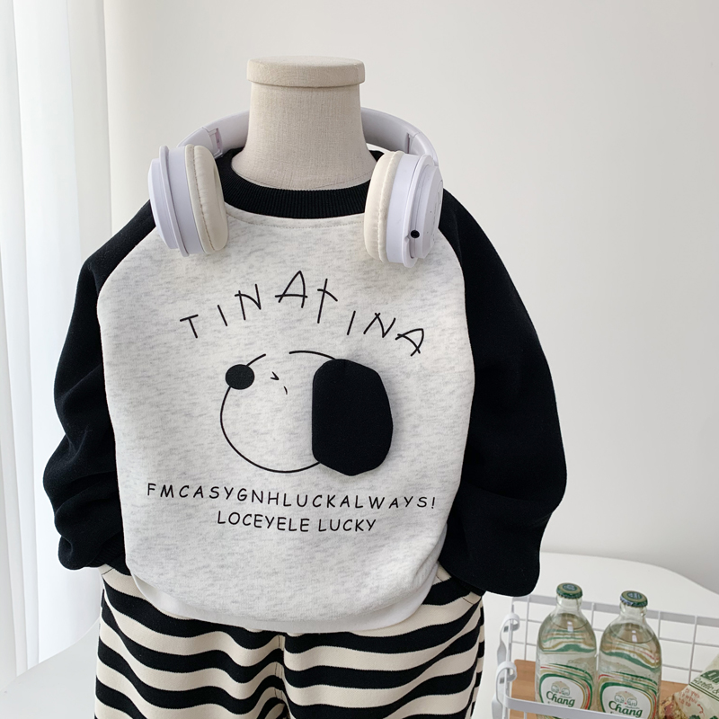 男童一体绒卫衣秋冬装2025新款儿童华棉洋气卡通加绒插肩袖套头衫