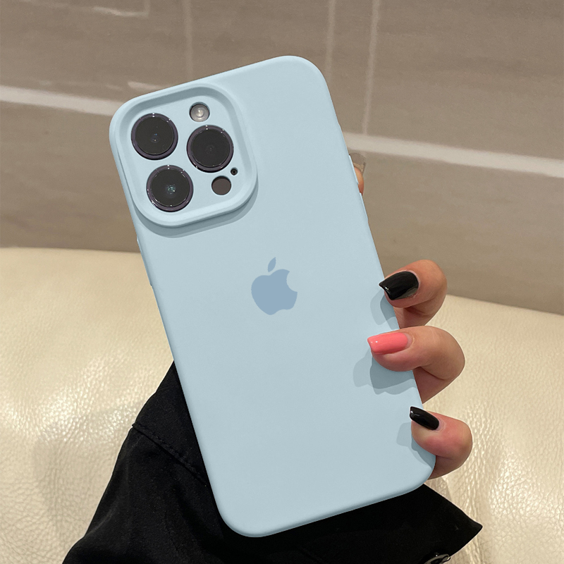 ins新天蓝iPhone15液态精孔硅胶手机壳苹果15/14/12pro简约防摔xr