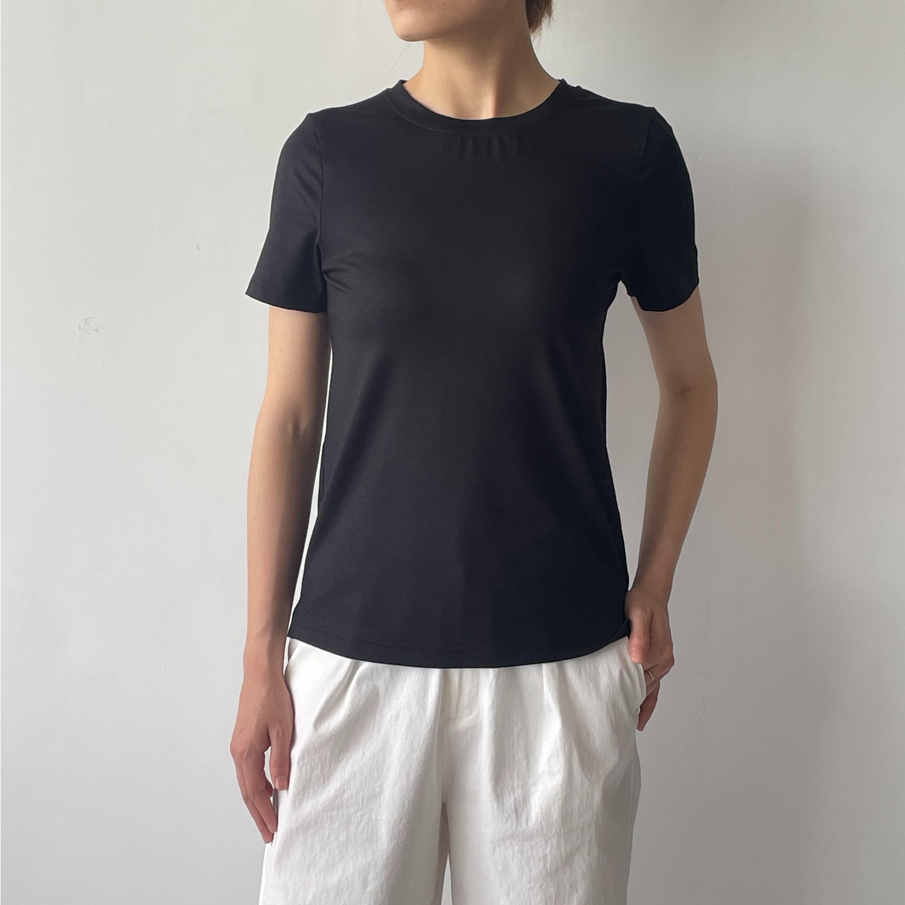 新品重磅短袖棉弹力黑色T恤修身显瘦圆领夏季女士A-592