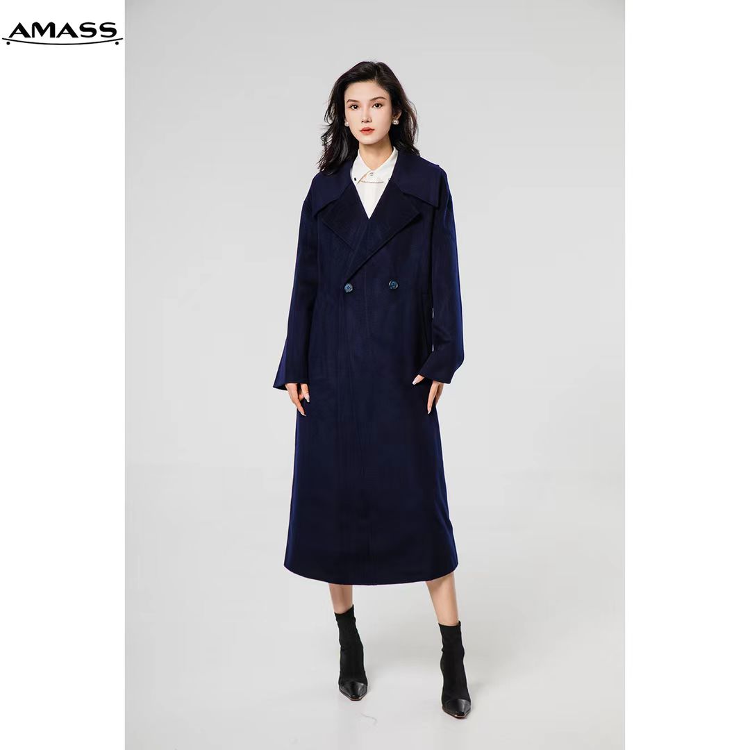 AMASS/阿玛施秋冬极简时尚大翻领中长款羊毛双面呢大衣女 5400852