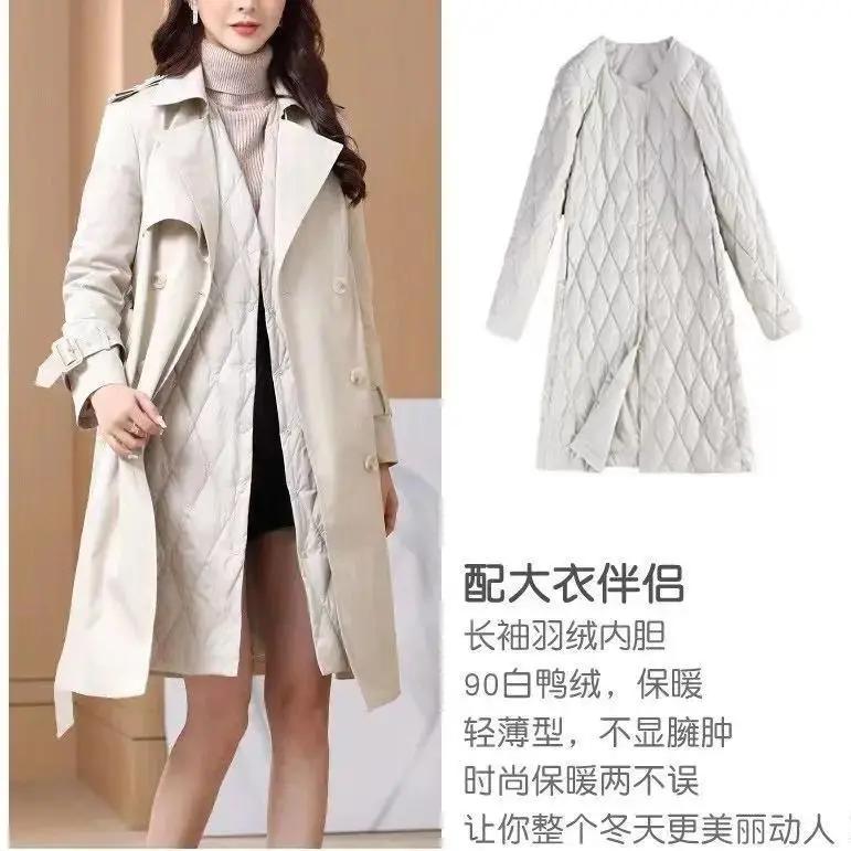 羽绒服内胆女配大衣修身轻薄2023年新款内搭长袖中长款内穿白鸭绒