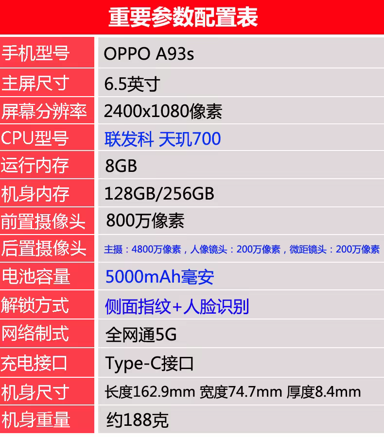 95新 OPPO A93s  256大电池5000毫安5g手机