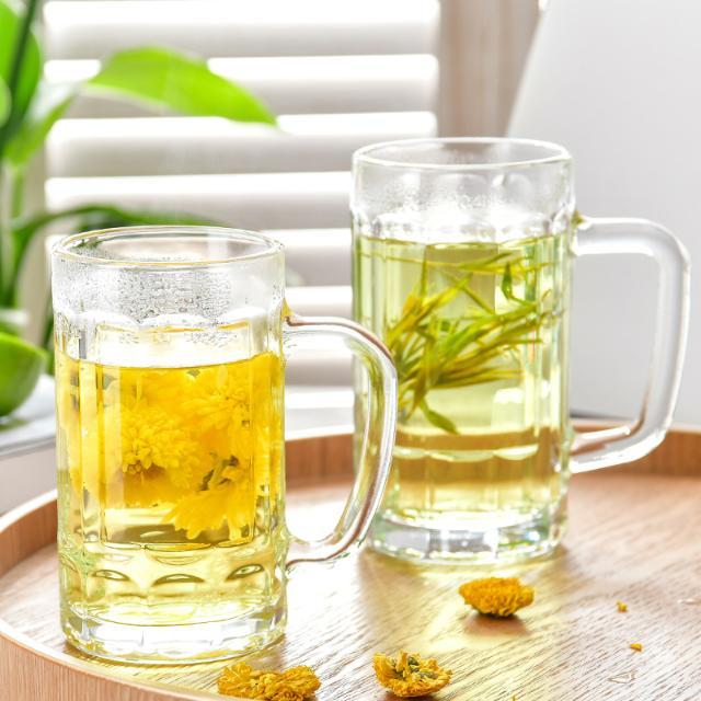 带把玻璃杯家用耐热泡茶杯水杯大容量扎啤杯果汁杯啤酒杯【恒然】