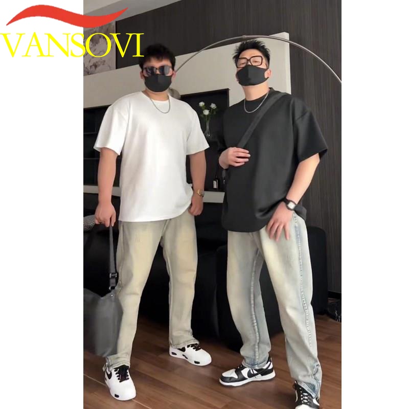 胖俗俗微胖穿搭夏季液态棉短袖T恤男纯色宽松弹力冰感显瘦半袖潮