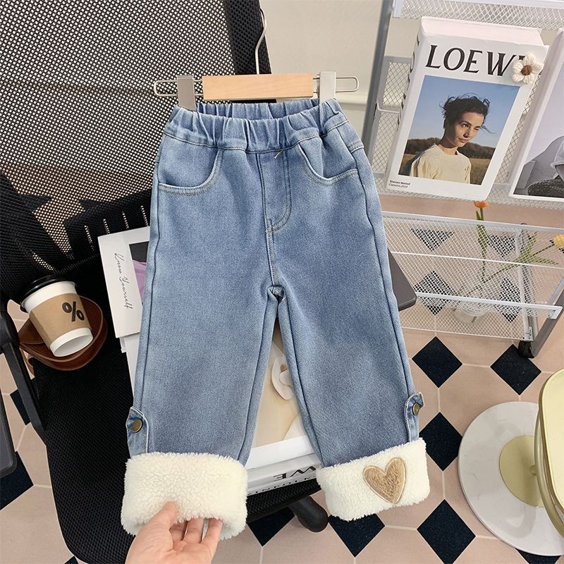 【现货】女童加绒牛仔裤秋冬2023新款洋气女孩休闲长裤儿童时尚百