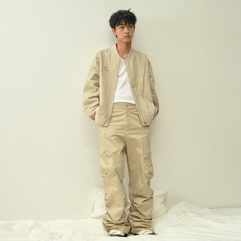 QUARTER IN NIGHT【明星同款】宽松百搭潮流拉链褶皱工装休闲裤