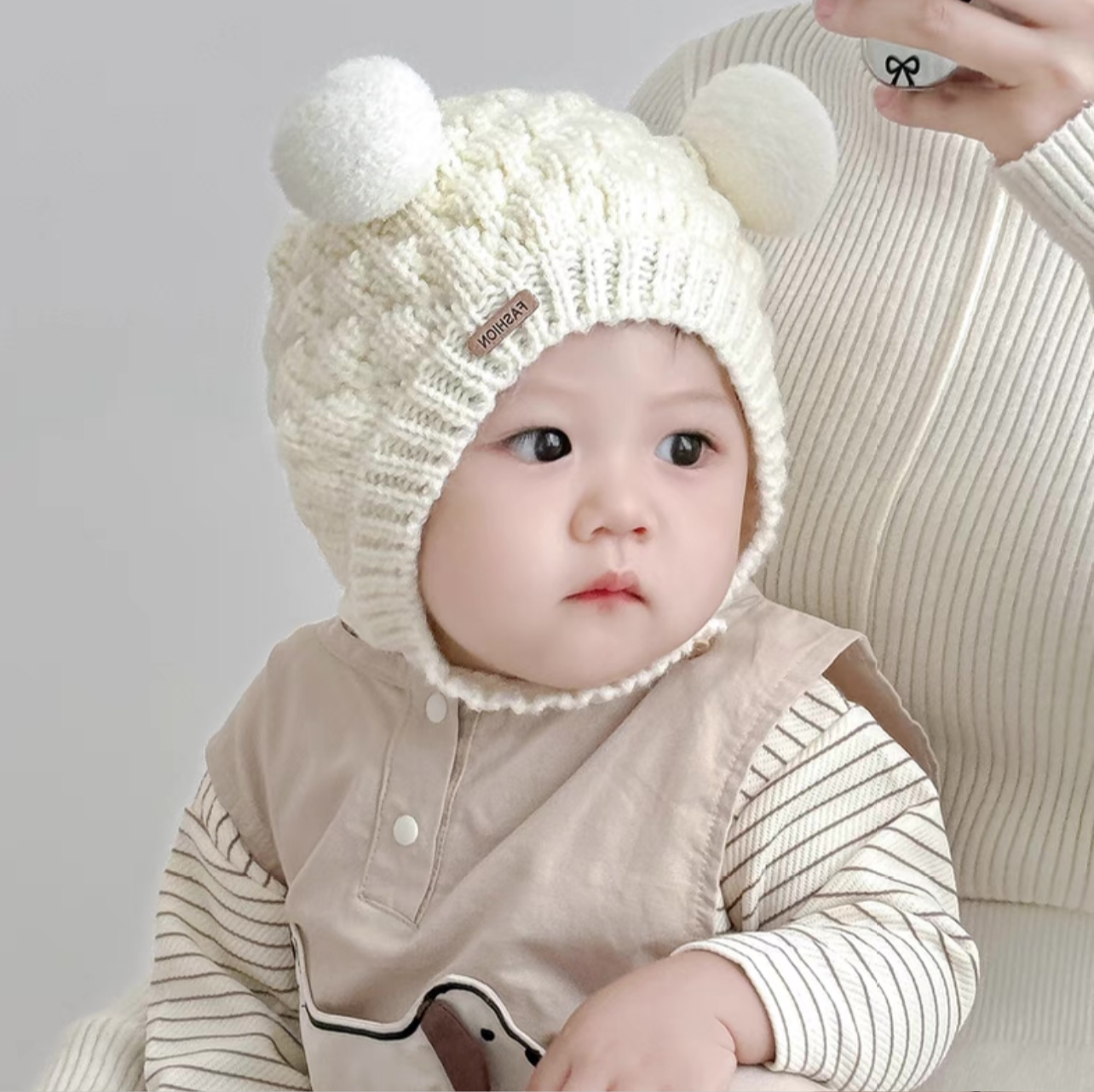 宝宝护耳帽秋冬季加厚保暖防风毛线帽男女幼儿可爱超萌针织套头帽