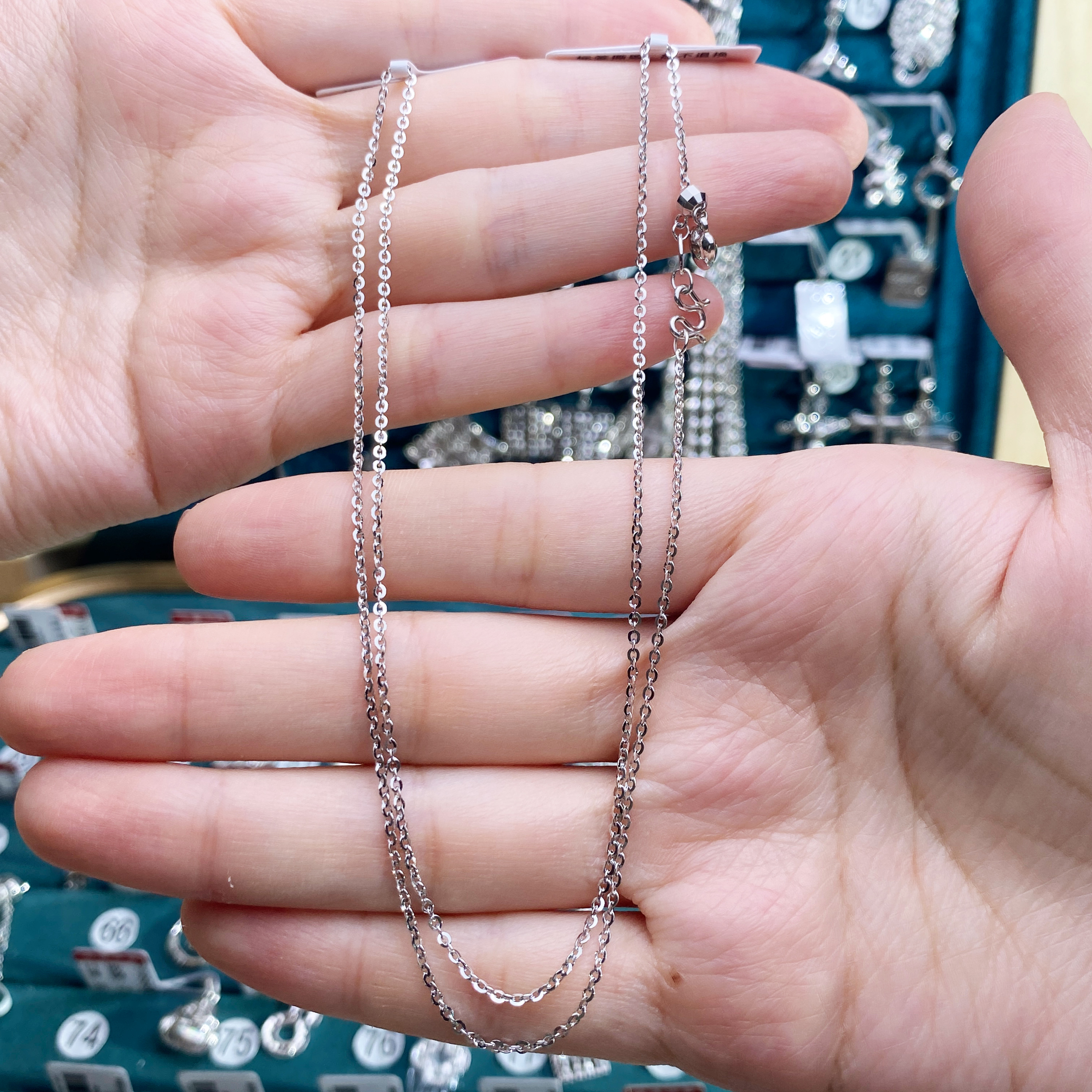 铂金Pt950抽拉可调节长短闪O链，m扣，2～6克