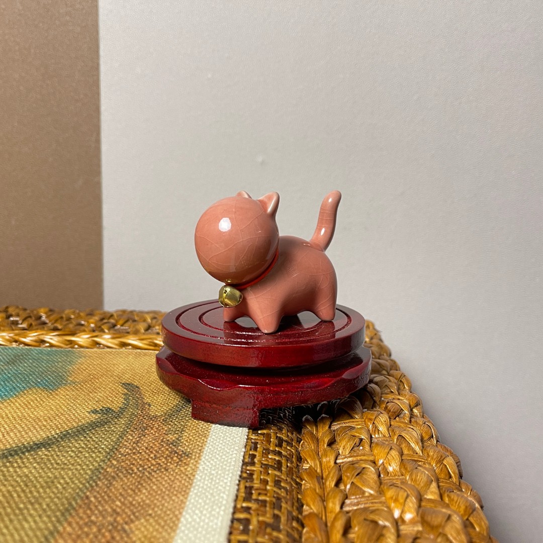 轶香轶缘【哥窑樱花粉】翘尾萌猫创意可爱小猫咪创星空玻璃球