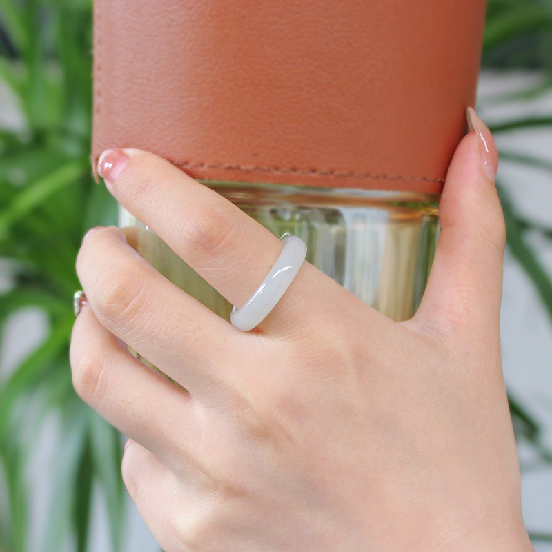 天然和田玉白玉戒指羊脂白色玉石指环圆鼓窄细润女款戒圈拍一发一