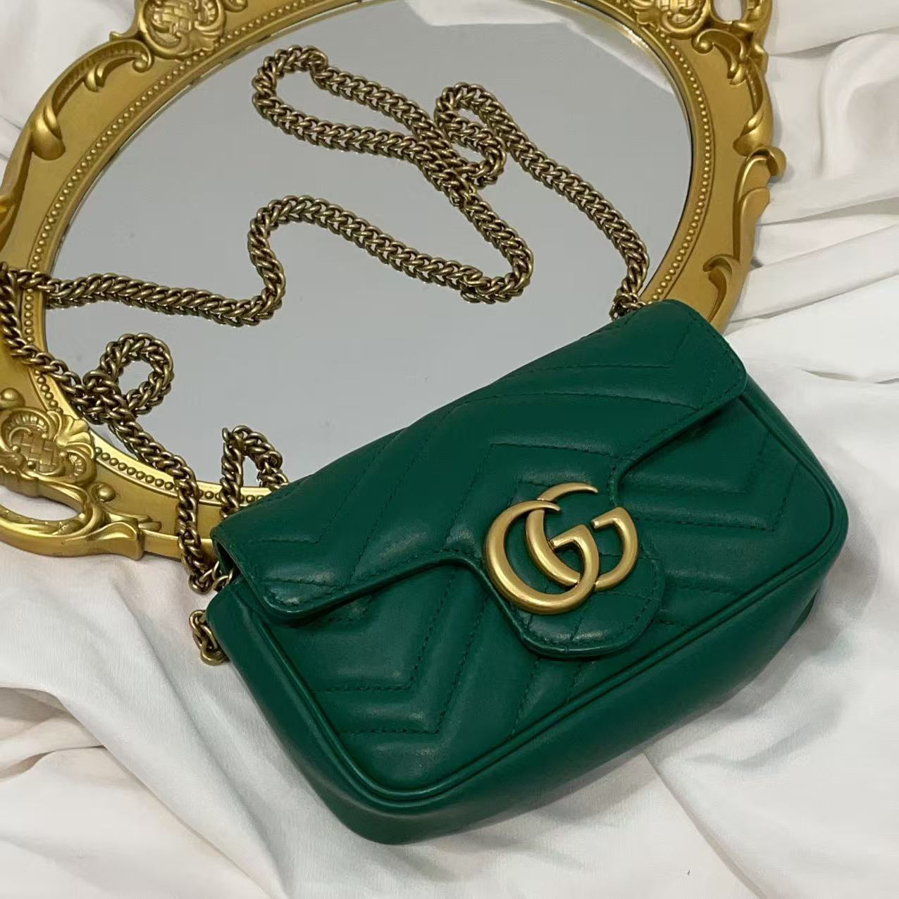 95新 GUCCI/古驰 绿色mini马蒙/斜挎包/95新/聪