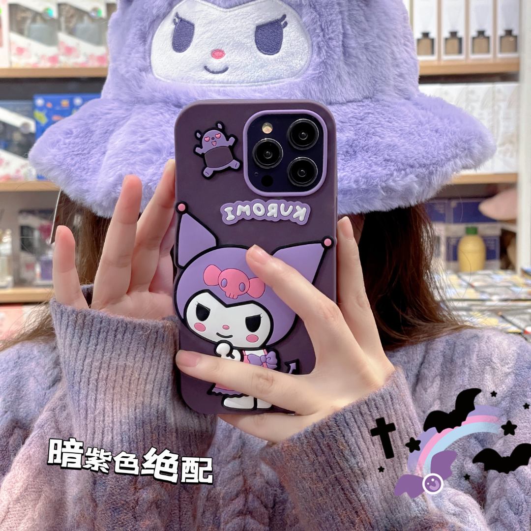 适用iphone华为oppovivo|卡通库洛米暗紫色17p立体硅胶手机壳