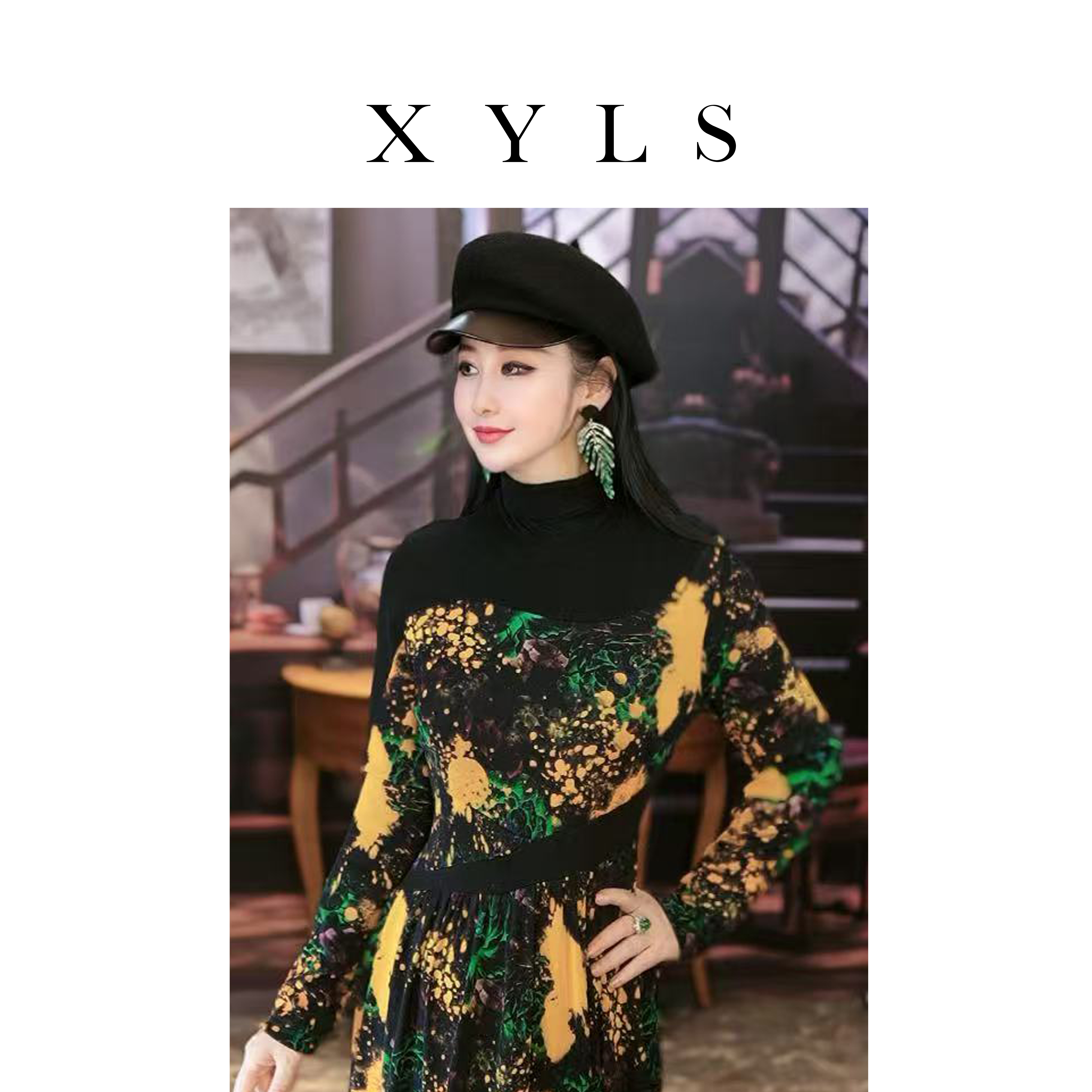 加绒弹力网纱连衣裙秋冬T006263