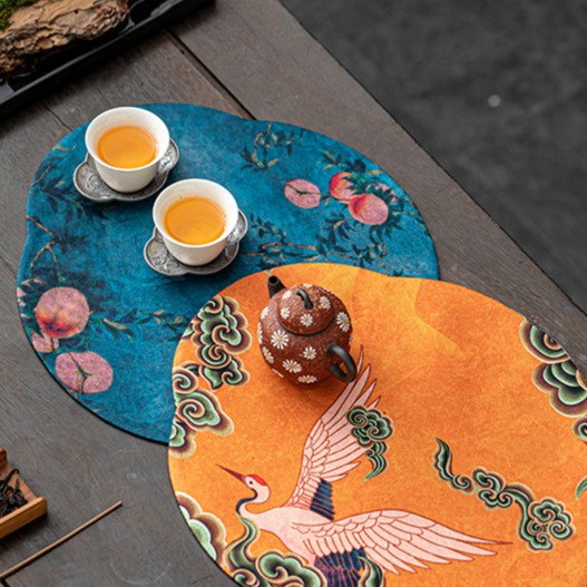 高端双面茶席防水隔热禅意仿香云纱茶垫茶台餐桌垫布餐盘垫杯垫